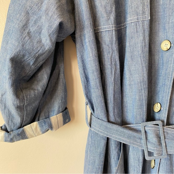 Vintage Denim Winter Trench Coat with Belt and Double Lining Cotton - Picture 2 of 8